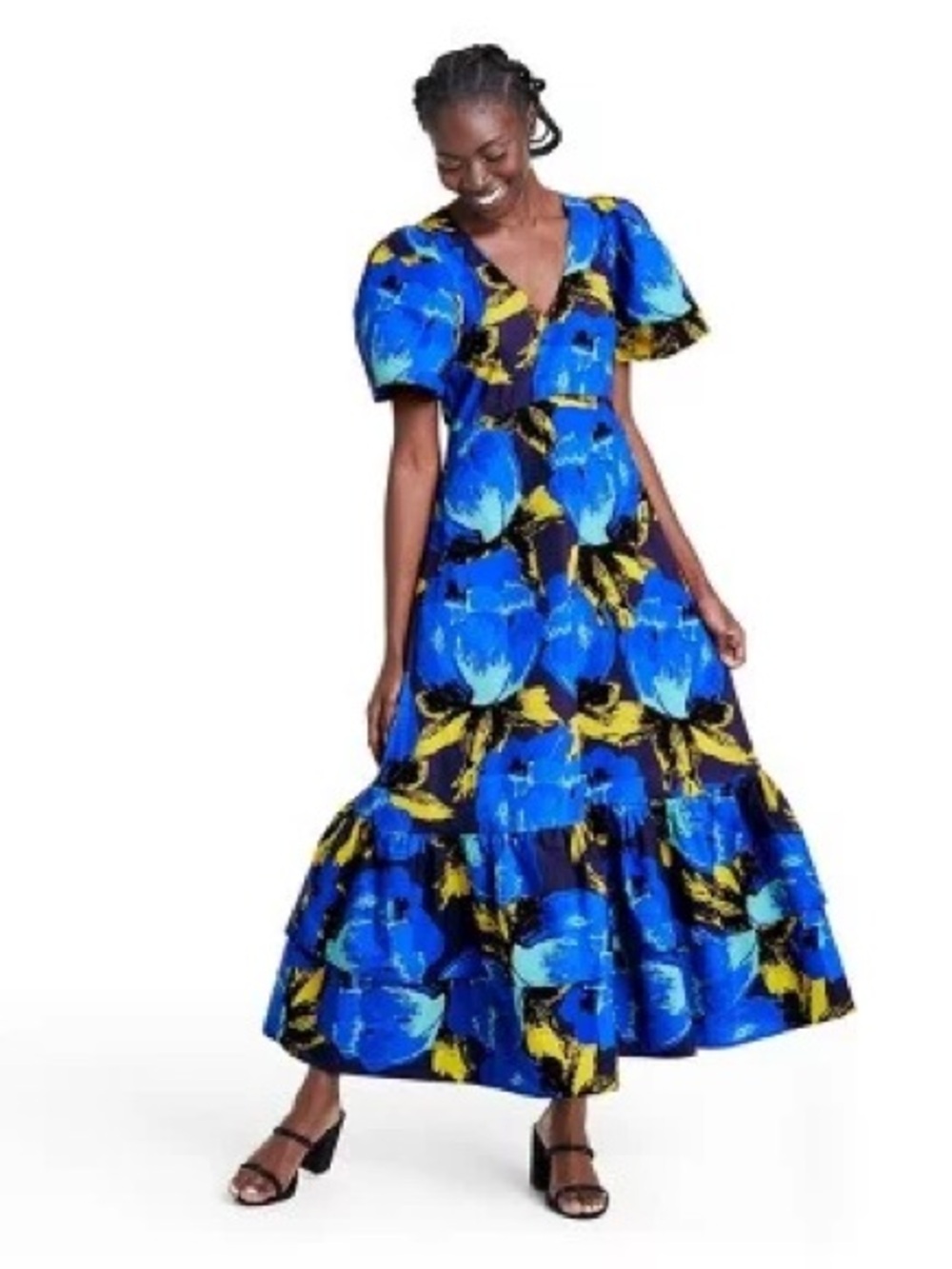 Christopher John Roger’s x Target Blue Floral Maxi Dress with Puff Sleeves sz 2